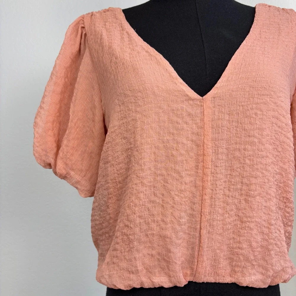ASTR the Label | Dusty Rose V-Neck Puff Sleeve Tie Back Blouse XS, Romantic Airy